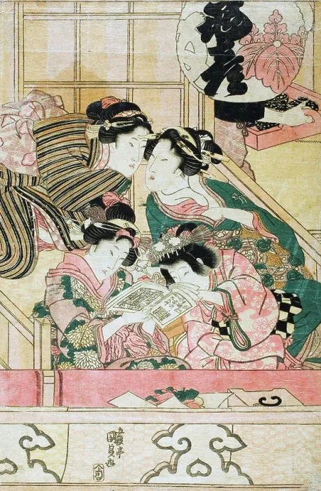 Framed Print : Young Women in a Theater Balcony, c1820s. Creator: Utagawa Kunisada Framed Print : Young Women in a Theater Balcony, c1820s. Creator: Utagawa Kunisada