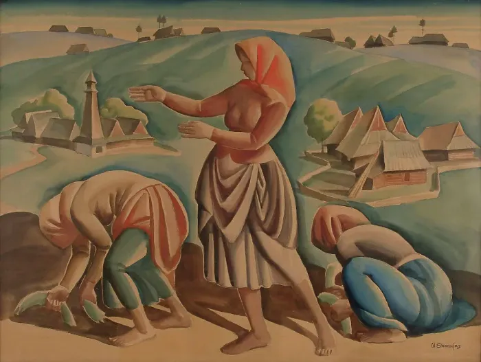 Framed Print : Young women working in the fields, 1900-1927. Creator: Wladyslaw Skoczylas Framed Print : Young women working in the fields, 1900-1927. Creator: Wladyslaw Skoczylas