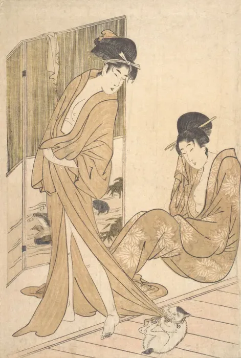 Framed Print : Two Young Women Wrapped in Yukata After a Bath, ca. 1796. Creator: Kitagawa Utamaro Framed Print : Two Young Women Wrapped in Yukata After a Bath, ca. 1796. Creator: Kitagawa Utamaro