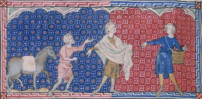Framed Print : A youth with a basket sowing corn, c1300-c1325. Creator: Unknown Framed Print : A youth with a basket sowing corn, c1300-c1325. Creator: Unknown