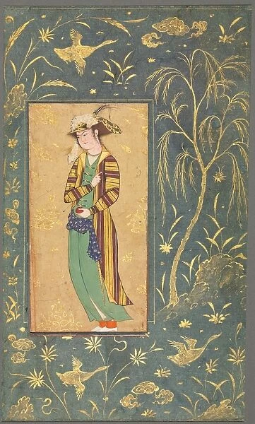 Youth Holding a Pomegranate; Illustration from a Single Page Manuscript, c. 1600-1650