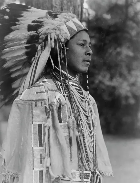 Framed Print : Youth in holiday costume-Umatilla, c1910. Creator: Edward Sheriff Curtis Framed Print : Youth in holiday costume-Umatilla, c1910. Creator: Edward Sheriff Curtis