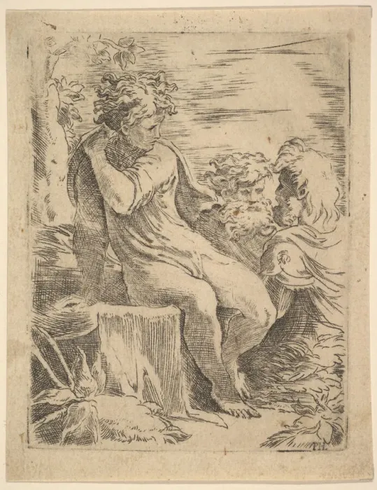 Framed Print : Youth with two old Men, 16th century. Creator: Unknown Framed Print : Youth with two old Men, 16th century. Creator: Unknown