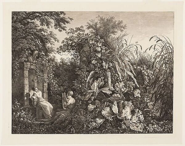 Youth Playing a Lyre to a Maiden by a Fountain, 1803. Creator: Carl Wilhelm Kolbe the elder