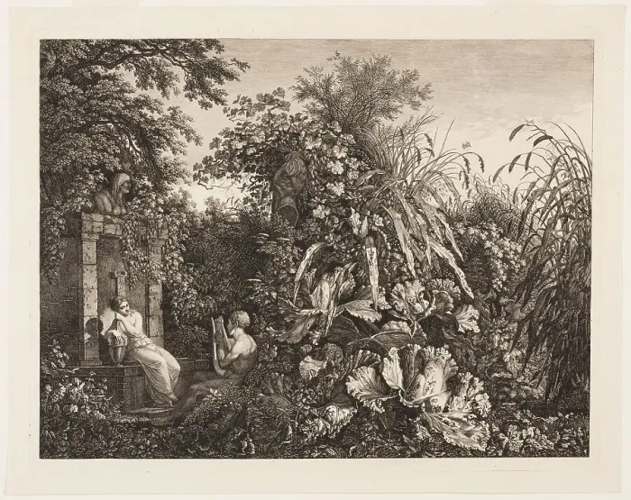 Framed Print : Youth Playing a Lyre to a Maiden by a Fountain, 1803. Creator: Carl Wilhelm Kolbe the elder Framed Print : Youth Playing a Lyre to a Maiden by a Fountain, 1803. Creator: Carl Wilhelm Kolbe the elder
