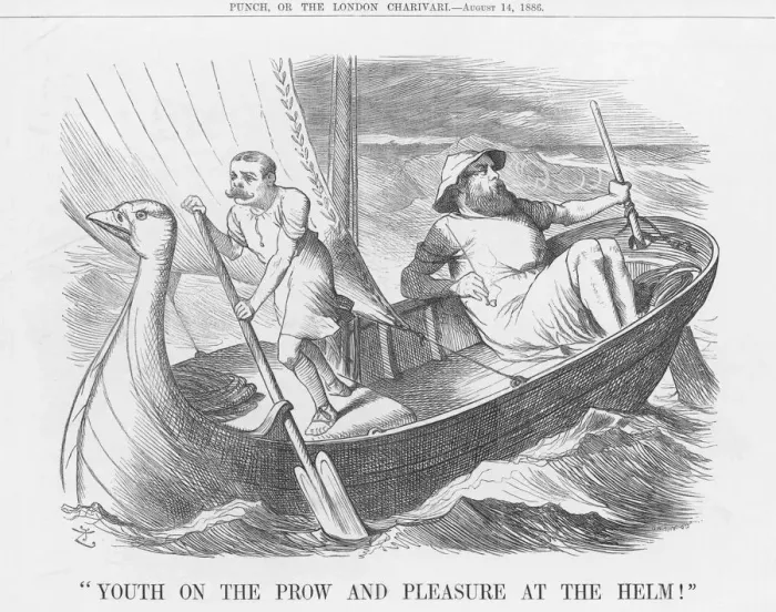 Framed Print : Youth on the Prow and Pleasure at the Helm!, 1886. Artist: Joseph Swain Framed Print : Youth on the Prow and Pleasure at the Helm!, 1886. Artist: Joseph Swain