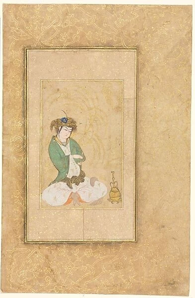 Youth Seated by a Willow; Single Page Illustration, c. 1600-1650. Creator: Muhammad Yusuf