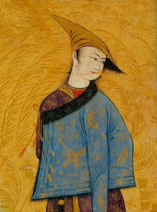 Framed Print : Youth wearing a short fur-lined coat over his shoulder, 1640s. Artist: Muhammad Yusuf (Mid of the 17th cen. ) Framed Print : Youth wearing a short fur-lined coat over his shoulder, 1640s. Artist: Muhammad Yusuf (Mid of the 17th cen. )