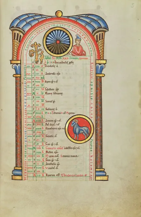 Framed Print : A Youth; Zodiacal Sign of Aries; Stammheim Missal, probably 1170s. Creator: Unknown Framed Print : A Youth; Zodiacal Sign of Aries; Stammheim Missal, probably 1170s. Creator: Unknown