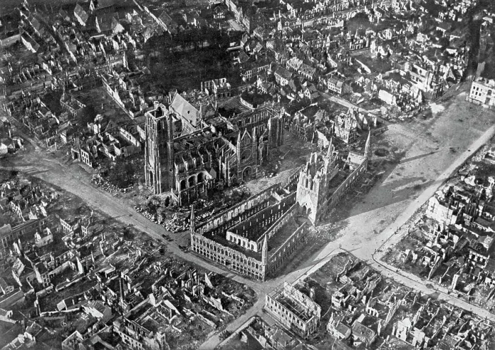 Framed Print : Ypres after German bombardment, First World War, 1914-1918, (c1920) Framed Print : Ypres after German bombardment, First World War, 1914-1918, (c1920)