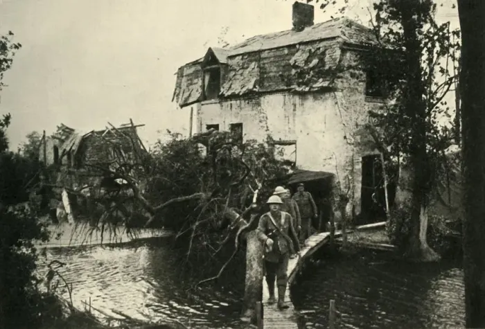 Framed Print : In the Ypres Salient: British troops leaving their billets... First World War, 1917, (c1920) Framed Print : In the Ypres Salient: British troops leaving their billets... First World War, 1917, (c1920)