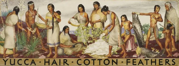 Framed Print : Yucca, Hair, Cotton, Feathers (mural study), ca. 1933-1943. Creator: Unknown Framed Print : Yucca, Hair, Cotton, Feathers (mural study), ca. 1933-1943. Creator: Unknown