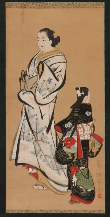 Framed Print : Yujo and a girl (kamuro), Edo period, 1615-1868. Creator: Unknown Framed Print : Yujo and a girl (kamuro), Edo period, 1615-1868. Creator: Unknown