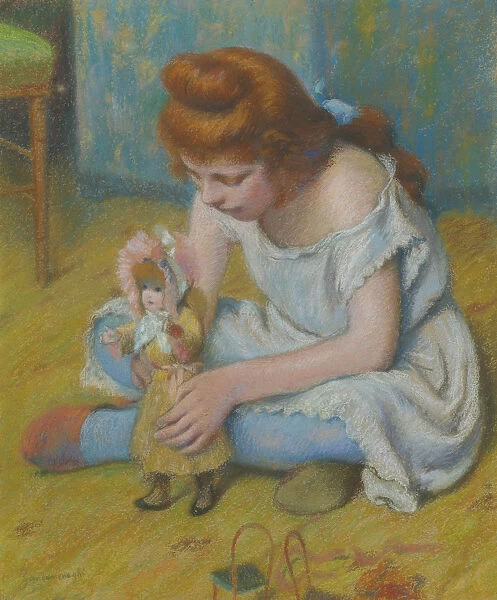 Yung girl playing with a doll
