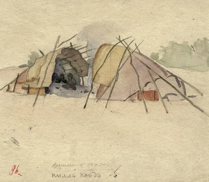 Framed Print : A yurt of two halves. Selkups, 1920. Creator: A. G. Vargin Framed Print : A yurt of two halves. Selkups, 1920. Creator: A. G. Vargin