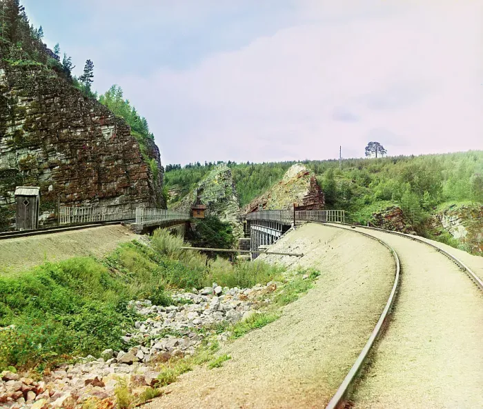 Framed Print : Yuryuzan Bridge with excavation, 1910. Creator: Sergey Mikhaylovich Prokudin-Gorsky Framed Print : Yuryuzan Bridge with excavation, 1910. Creator: Sergey Mikhaylovich Prokudin-Gorsky
