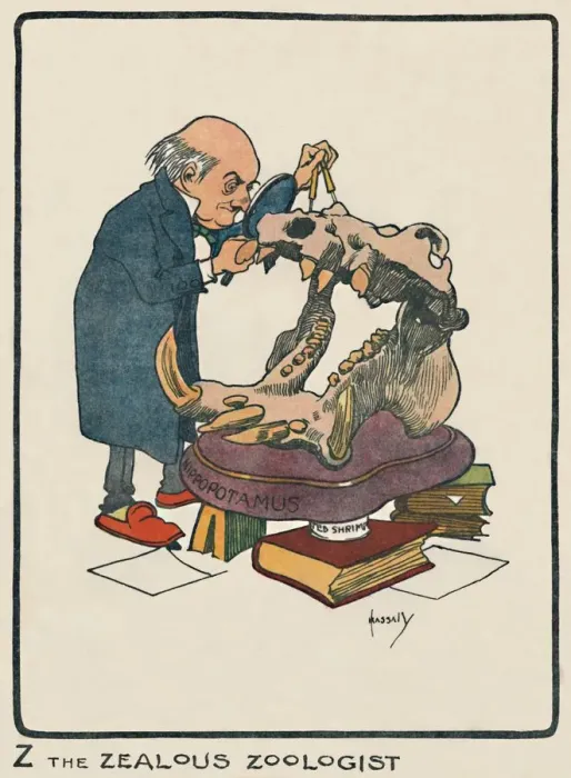 Framed Print : Z the Zealous Zoologist, 1903. Artist: John Hassall Framed Print : Z the Zealous Zoologist, 1903. Artist: John Hassall