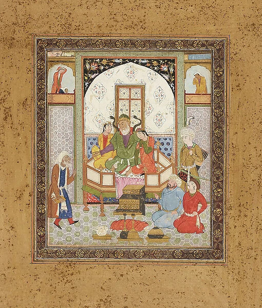 Zahhak Enthroned with the Two Daughters of Jamshid, Page from a Manuscript of the Shahnama... c1615 Creator: Unknown