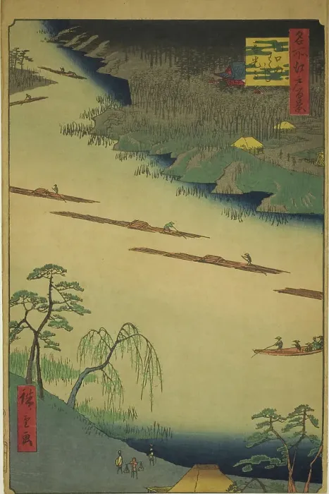 Framed Print : Zenkoji Temple and the Ferry at Kawaguchi (Kawaguchi no watashi Zenkoji), from the series... 1857. Creator: Ando Hiroshige Framed Print : Zenkoji Temple and the Ferry at Kawaguchi (Kawaguchi no watashi Zenkoji), from the series... 1857. Creator: Ando Hiroshige