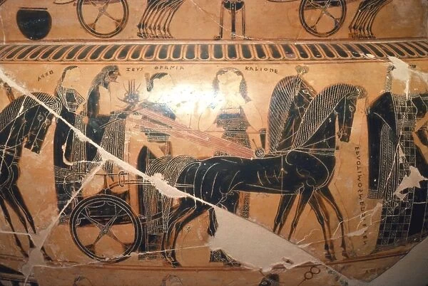 Detail of Zeus and Hera in a chariot with Kaliope from the Francois Vase, c6th century BC Artists: Ergotimos, Kleitias