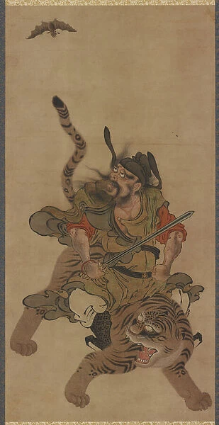 Zhong Kui (Shoki) on a tiger, Edo period, 18th century. Creator: Unknown