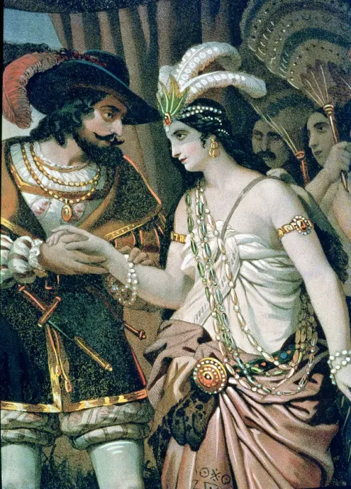 Framed Print : Zingari, head of an indigenous population, offers Hernan Cortes her sister Aida Framed Print : Zingari, head of an indigenous population, offers Hernan Cortes her sister Aida