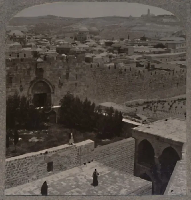 Framed Print : Zion Gate. The Mount of Olives and Mount Scopus in the distance, c1900 Framed Print : Zion Gate. The Mount of Olives and Mount Scopus in the distance, c1900