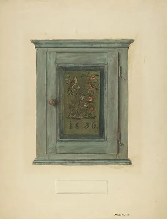 Framed Print : Zoar Blue Bonnet Cabinet, c. 1940. Creator: Angelo Bulone Framed Print : Zoar Blue Bonnet Cabinet, c. 1940. Creator: Angelo Bulone