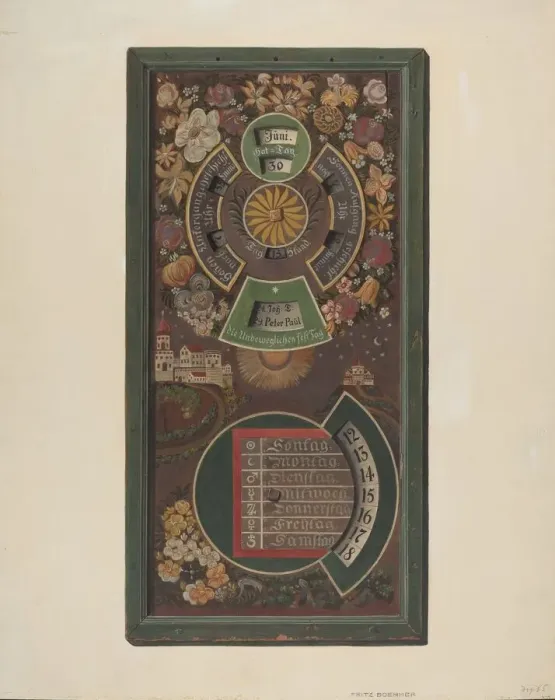 Framed Print : Zoar Calendar, c. 1937. Creator: Fritz Boehmer Framed Print : Zoar Calendar, c. 1937. Creator: Fritz Boehmer