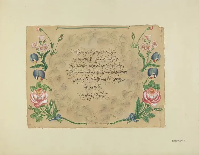 Framed Print : Zoar Decorated Painting, c. 1938. Creator: Jerry Guinta Framed Print : Zoar Decorated Painting, c. 1938. Creator: Jerry Guinta