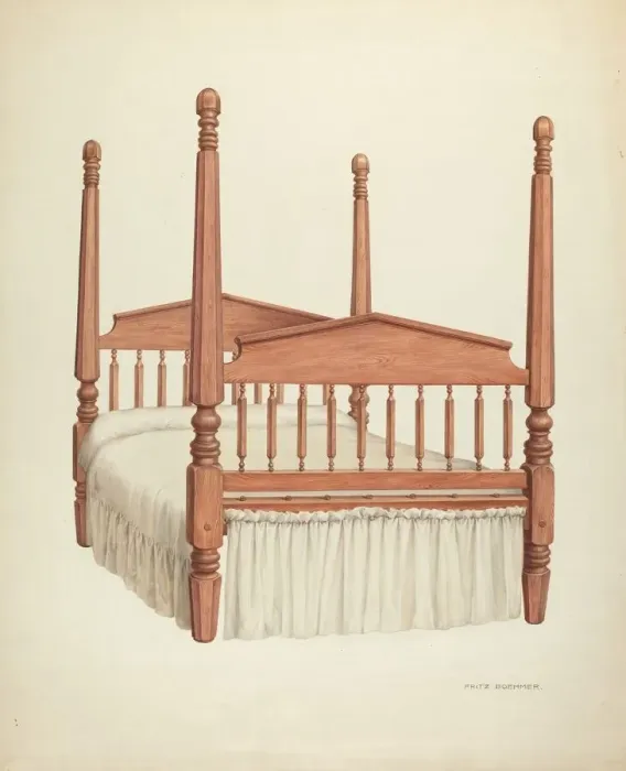 Framed Print : Zoar Four-Post Bed, c. 1937. Creator: Fritz Boehmer Framed Print : Zoar Four-Post Bed, c. 1937. Creator: Fritz Boehmer