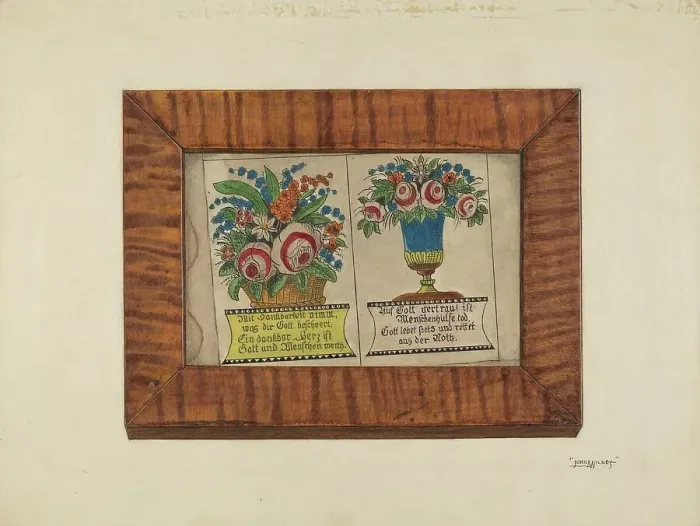Framed Print : Zoar Fractur Drawing, c. 1937. Creator: John Wilkes Framed Print : Zoar Fractur Drawing, c. 1937. Creator: John Wilkes