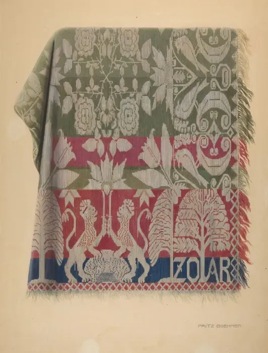 Framed Print : Zoar Jacquard Coverlet, c. 1938. Creator: Fritz Boehmer Framed Print : Zoar Jacquard Coverlet, c. 1938. Creator: Fritz Boehmer