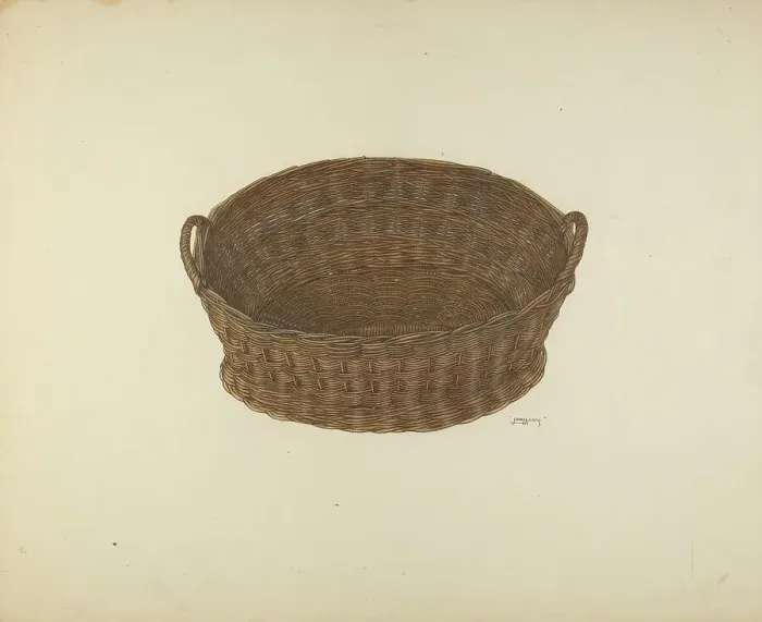 Framed Print : Zoar Sewing Basket, c. 1938. Creator: John Wilkes Framed Print : Zoar Sewing Basket, c. 1938. Creator: John Wilkes