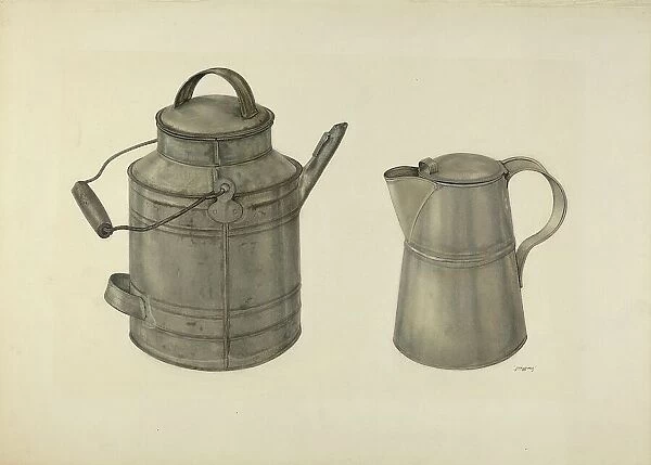 Zoar Tin Coffee Pot and Pail, c. 1938. Creator: John Wilkes