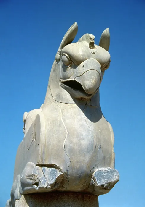 Framed Print : Zoomorphic griffin capital, Persepolis (Taknt-e-Jamshid), Iran, Achaemenid Empire (2005). Creator: Unknown Framed Print : Zoomorphic griffin capital, Persepolis (Taknt-e-Jamshid), Iran, Achaemenid Empire (2005). Creator: Unknown