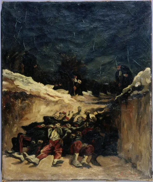Framed Print : Zouaves death in a trench. War scene of 1870, c1870. Creator: Auguste-Andre Lancon Framed Print : Zouaves death in a trench. War scene of 1870, c1870. Creator: Auguste-Andre Lancon