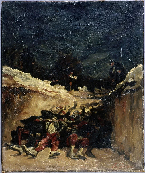 Zouaves death in a trench. War scene of 1870, c1870. Creator: Auguste-Andre Lancon