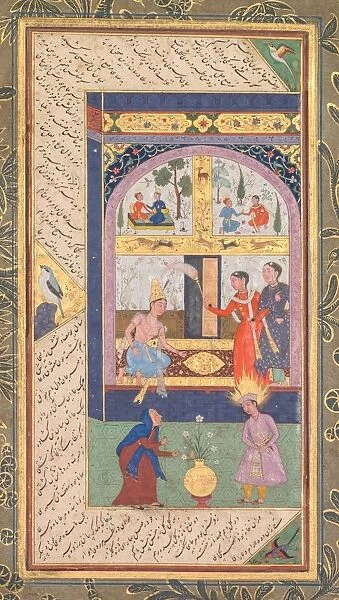 Zulaykha in her palace and as an old woman with Joseph, from a Panj Ganj (Five Treasures)