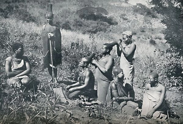Zulu girls hairdressing, 1912