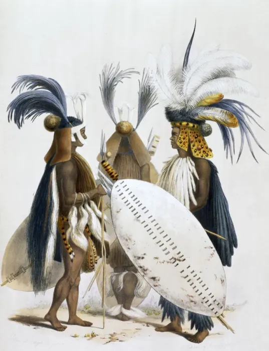 Framed Print : Zulu Soldiers of King Pandas Army, 1849. Artist: George French Angas Framed Print : Zulu Soldiers of King Pandas Army, 1849. Artist: George French Angas