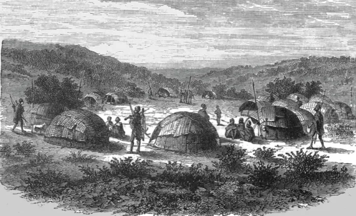 Framed Print : Zulu Village; A Few Words about Natal and Zululand, 1875. Creator: Unknown Framed Print : Zulu Village; A Few Words about Natal and Zululand, 1875. Creator: Unknown