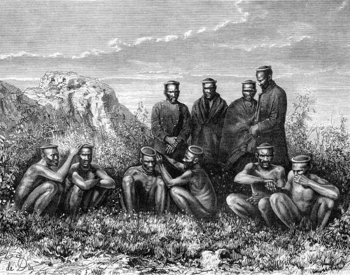 Framed Print : Zulus, Natal, South Africa, 19th century. Artist: St de Dree Framed Print : Zulus, Natal, South Africa, 19th century. Artist: St de Dree