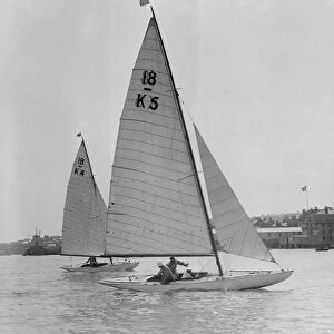 The 18-foot keelboats Vanity (K5) and Asphodel (K4) racing, 1922. Creator