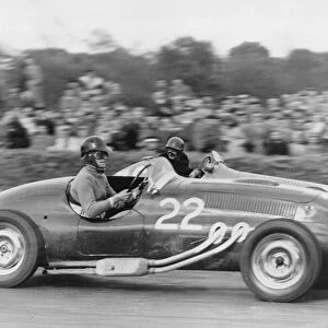 1952 Frazer-Nash, Tony Crook being overtaken by de Graffenrieds Maserati. Creator: Unknown