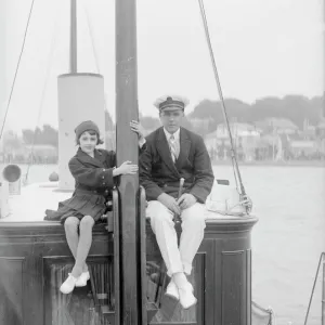 1st Earl of Birkenhead with his daughter on board their yacht, (Isle of Wight?), c1925