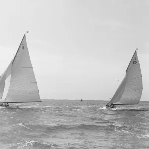 The 6 Metre class Wamba II and Bubble, 1914. Creator: Kirk & Sons of Cowes