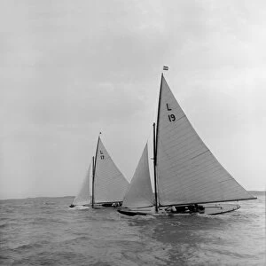 The 6 Metre Sioma and Ejnar racing upwind, 1912. Creator: Kirk & Sons of Cowes