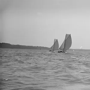 The 8 Metre sailing yachts Endrick and Spero racing downwind, 1911. Creator