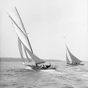 The 8 Metre Ventana and Garraveen race upwind, 1914. Creator: Kirk & Sons of Cowes
